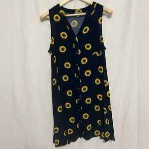 J for Justify 1X Dark Blue and Sunflower Sleeveless Button Up Dress